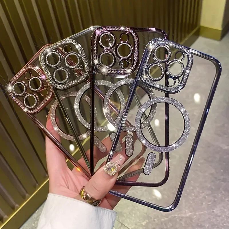 Deluxe Bling Diamond Phone Case for iPhone 16 Pro Max  Shinny Transparent Plating Soft Silicone Cover